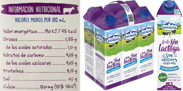 Chollo Pack x6 Leche sin Lactosa Semidesnatada Central Lechera Asturiana de 1 litro por sólo 5,99€ (-23%) ¡1€ cada una!