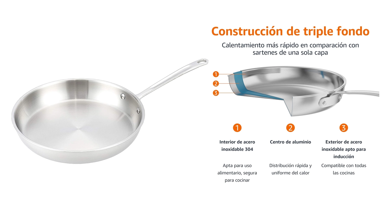 No se ralla y dura de por vida: esta sartén de acero inoxidable Amazon Basics te está esperando a su precio más bajo
