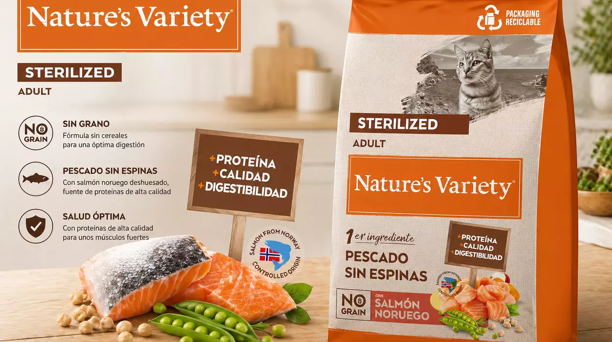 Pienso top para gatos esterilizados con un cuponazo: Nature’s Variety No Grain pienso para gatos esterilizados con salmón noruego de 7 kg por sólo 39,94€ (-31%)