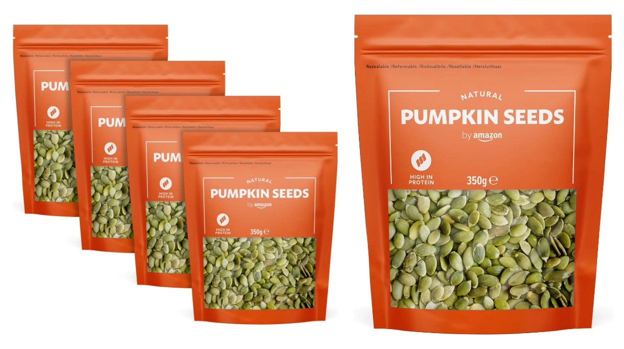 Chollo Pack x4 Paquetes de pipas de calabaza by Amazon de 350 g por sólo 10,27€ (-37%) ¡2,57€ cada uno!