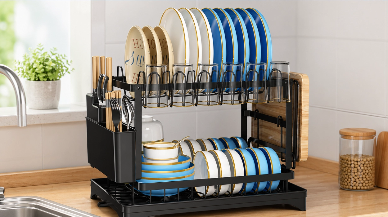 Cocina más despejada con este escurridor de platos de 2 niveles con drenaje y soporte para cubiertos por menos de 14€