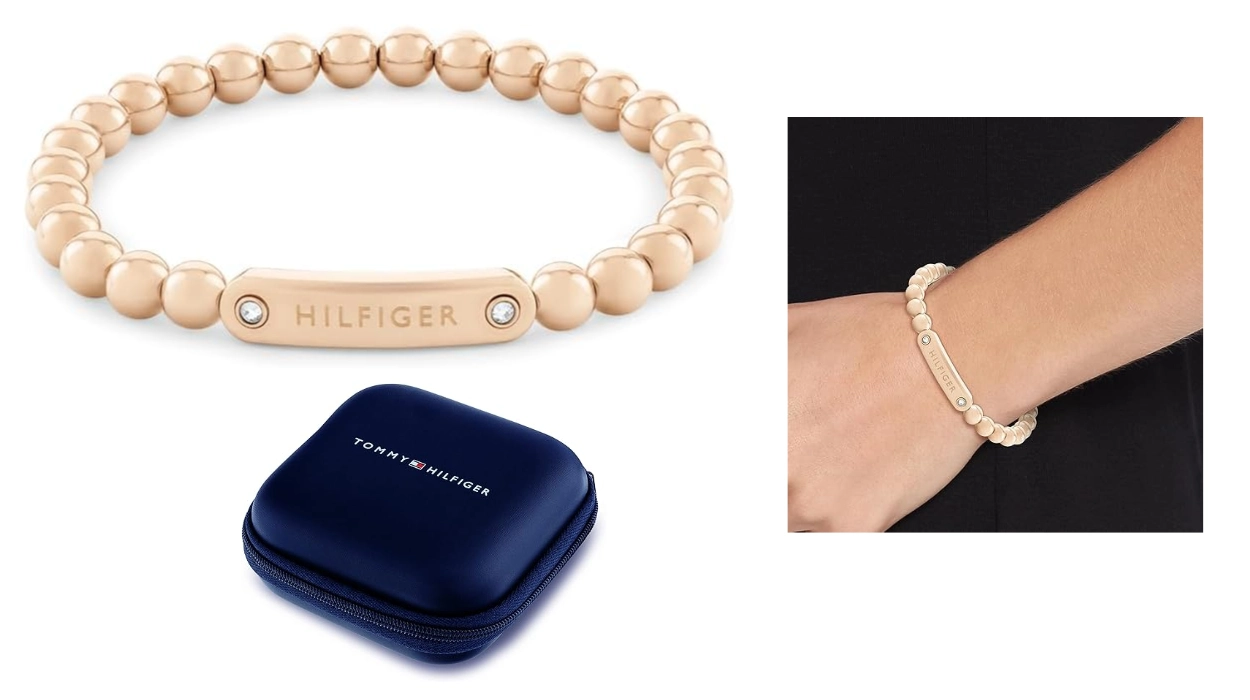 Chollo Pulsera de cuentas elástica Tommy Hilfiger de acero inoxidable acabado en oro para mujer por sólo 34,99€ (49% de descuento)