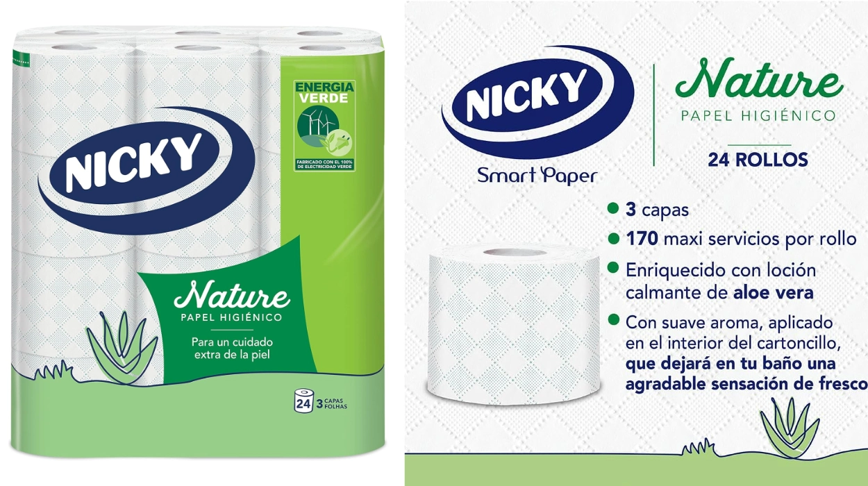 Chollo Pack 24 rollos papel higiénico Nicky Nature suave con loción de aloe vera por sólo 11,98€ (-20%) ¡0,50€ cada uno!