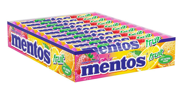 Chollazo Pack x20 paquetes Mentos Fruit con zumo de frutas por sólo 14,99€ (-34%) ¡0,75€ cada paquete!