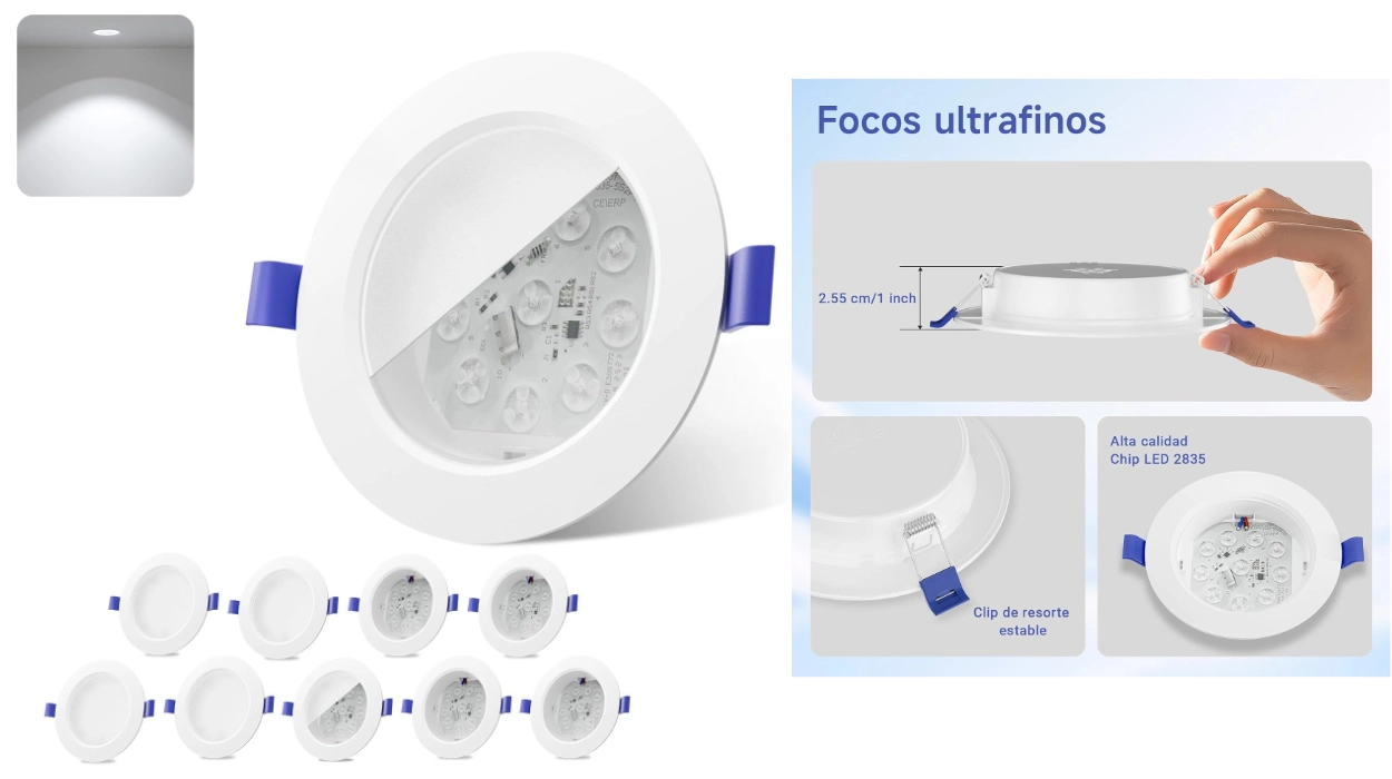 Dale un nuevo aire a tu casa con este pack de 10 Downlight LED empotrables extraplanos con luz blanca fría por sólo 12€ (-50%)