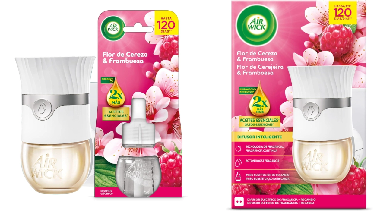 Chollo Ambientador eléctrico inteligente Air Wick Flor de Cerezo y Frambuesa con recambio extra por sólo 5,41€ (23% de descuento)