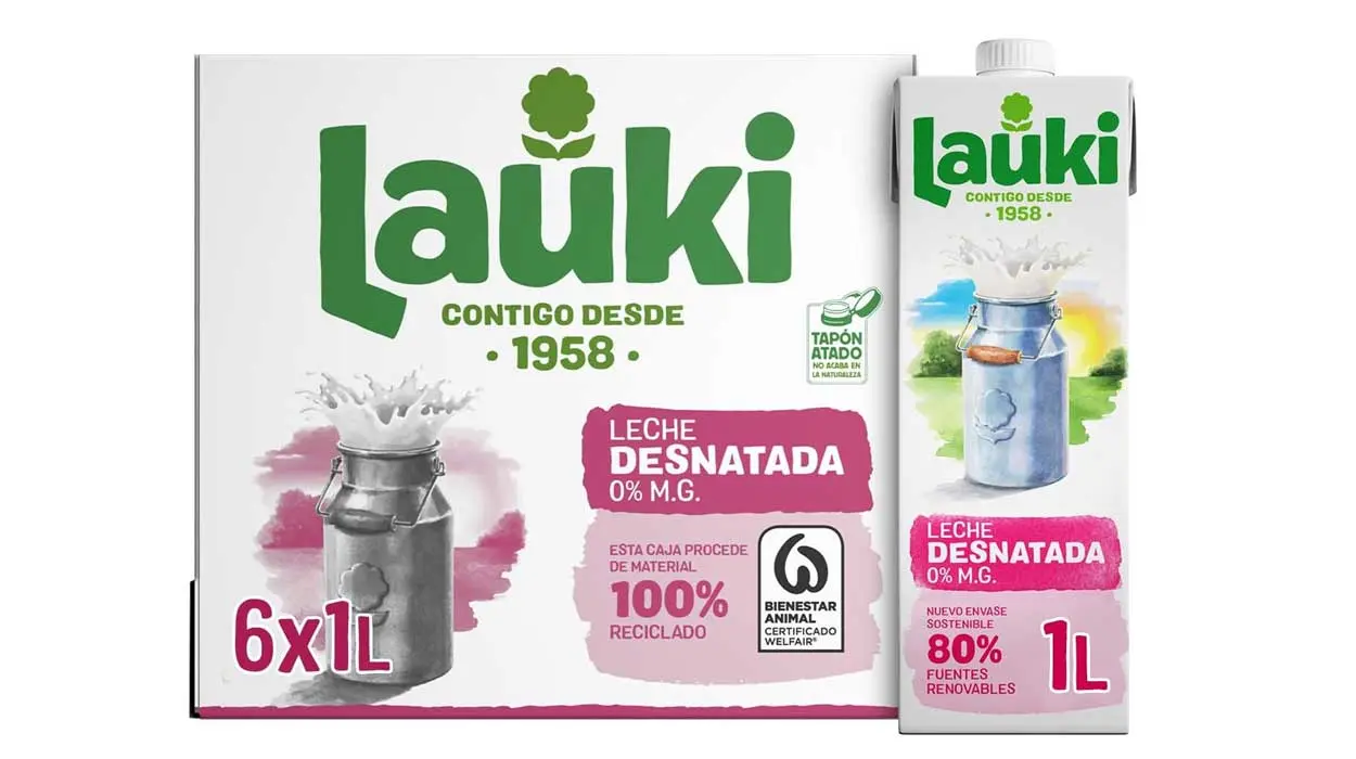 Chollo Pack de 6 briks de leche desnatada Lauki de 1 litro por sólo 5,88€ (-14%) ¡0,98€ cada uno!