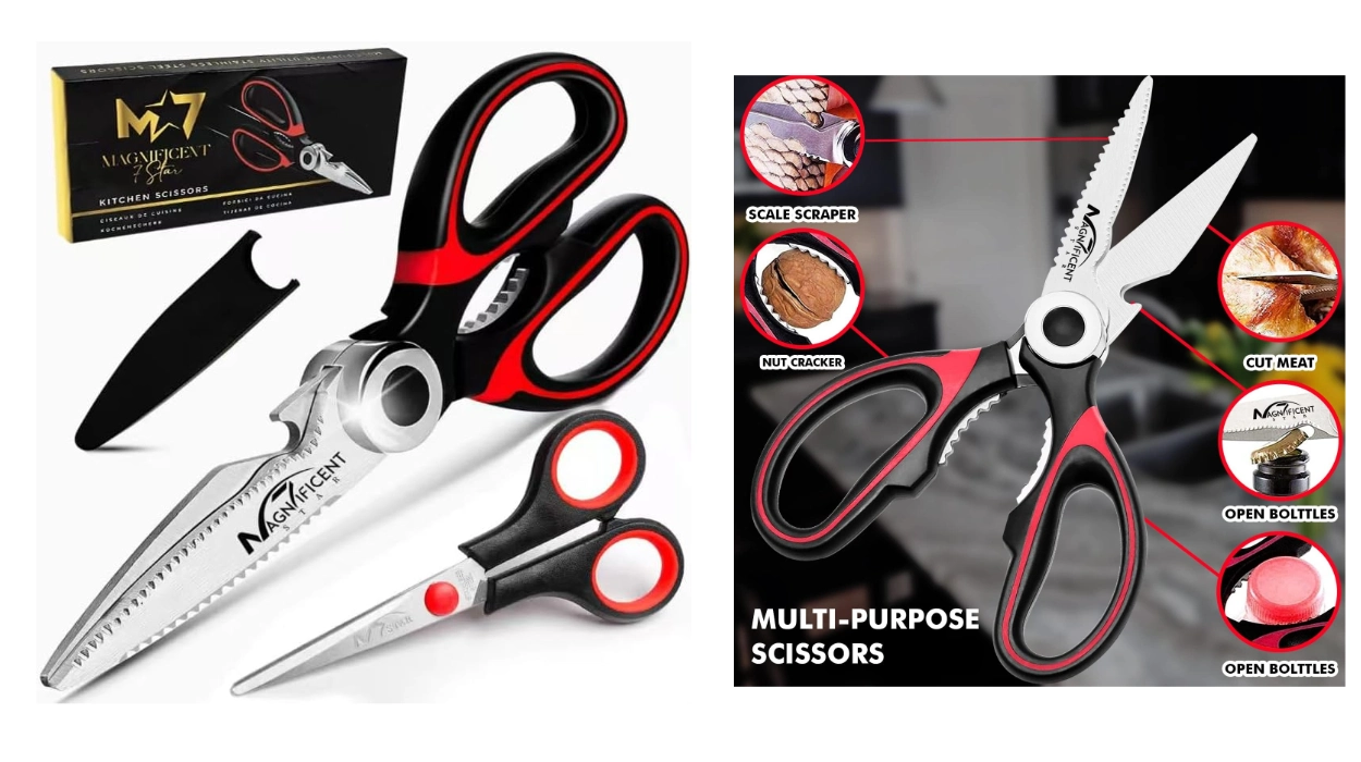 Las tijeras de cocina multifunción que cortan sin esfuerzo: Magnificent 7 Star de acero inoxidable con funda y agarre cómodo por menos de 8€