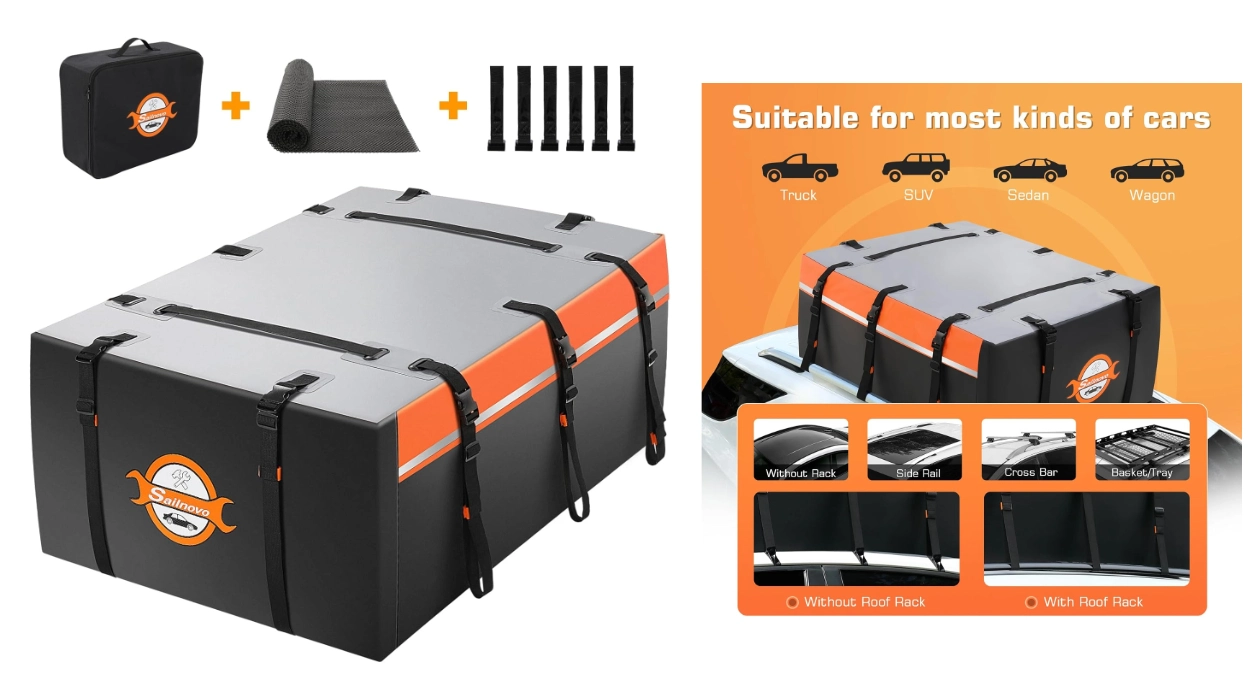 Cofre de equipaje para techo de coche Sailnovo 580L: impermeable, plegable y fácil de instalar por sólo 56,98€ (43% de descuento)