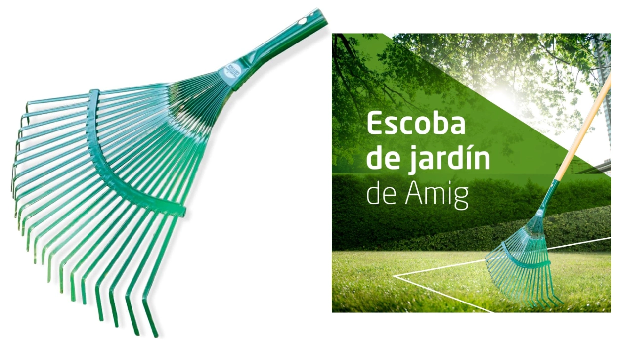 Limpia tu jardín sin esfuerzo con la escoba Amig de 22 púas metálicas por sólo 8,52€ (47% de descuento)