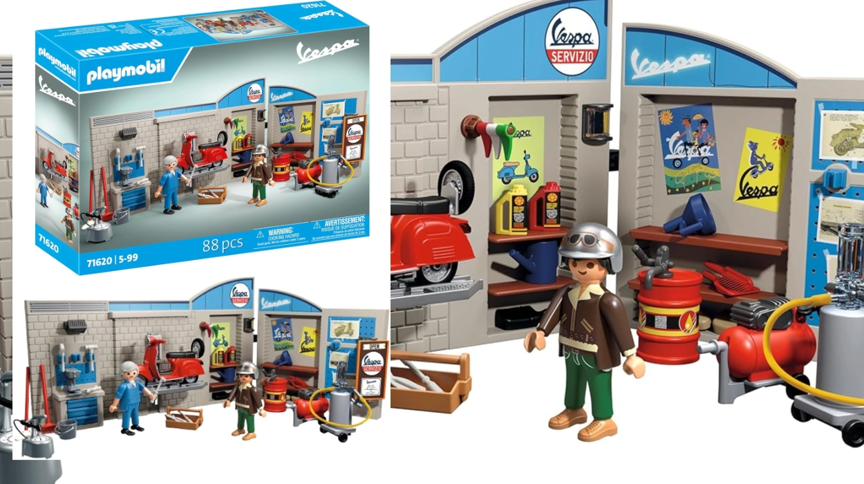 Revive los 60 con el Taller Vespa de PLAYMOBIL con plataforma elevadora y 86 accesorios por sólo 28€ (30% de descuento)