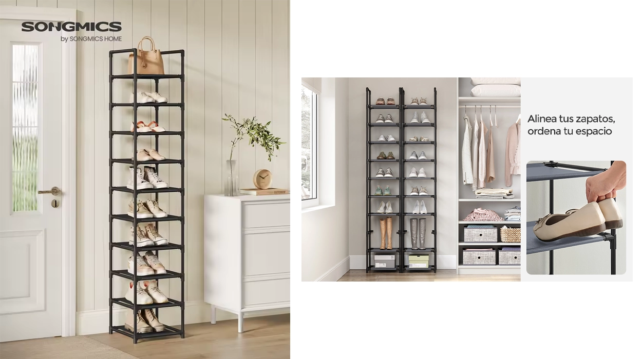 Organiza tu calzado en espacios estrechos con este zapatero vertical de 10 baldas Songmics por menos de 10€