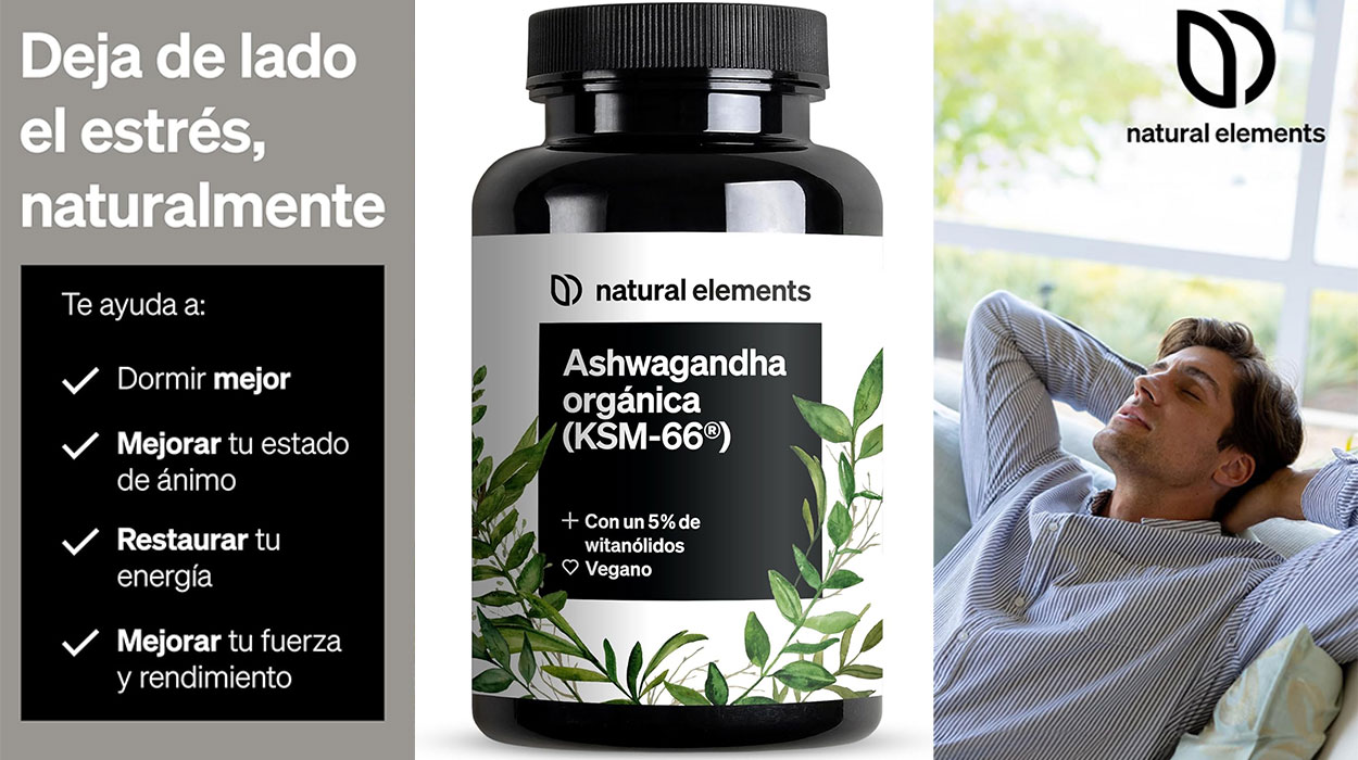 Chollo Ashwagandha orgánica KSM-66 de Natural Elements con 180 cápsulas por sólo 18,89€ (-27%)