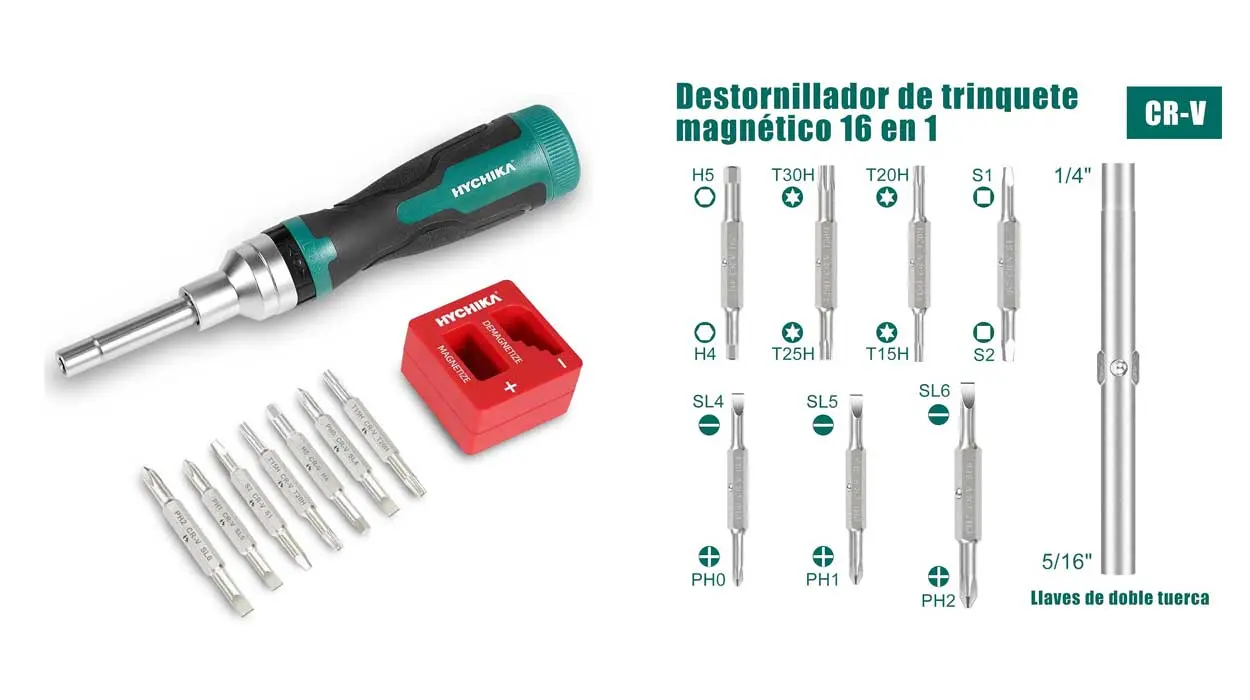 Chollo Destornillador de trinquete Hychika 16 en 1 por sólo 8,35€ (-10%)