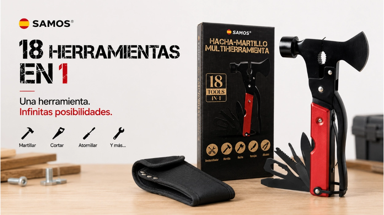 Herramienta multiusos Samos 18 en 1 con martillo, hacha y cuchillo por sólo 12,59€ con cupón (-16%)