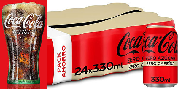 Chollo Pack 24 latas de Coca-Cola Zero Zero de 330 ml por sólo 15,12€ con descuento automático (-30%) ¡0,63€ cada una!
