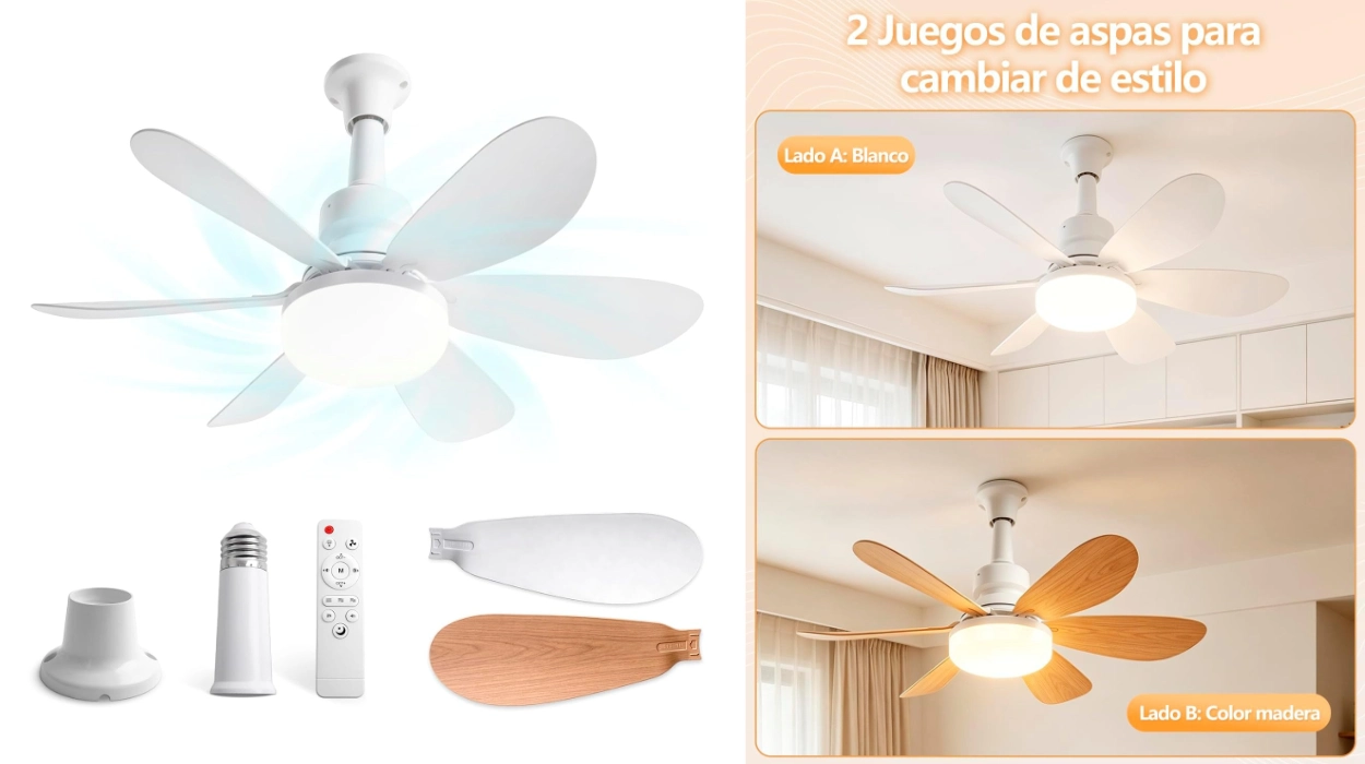 Silencio y flexibilidad: Ventilador de techo 52 cm con luz, 3 velocidades y aspas intercambiables por sólo 26,50€ (-14%)