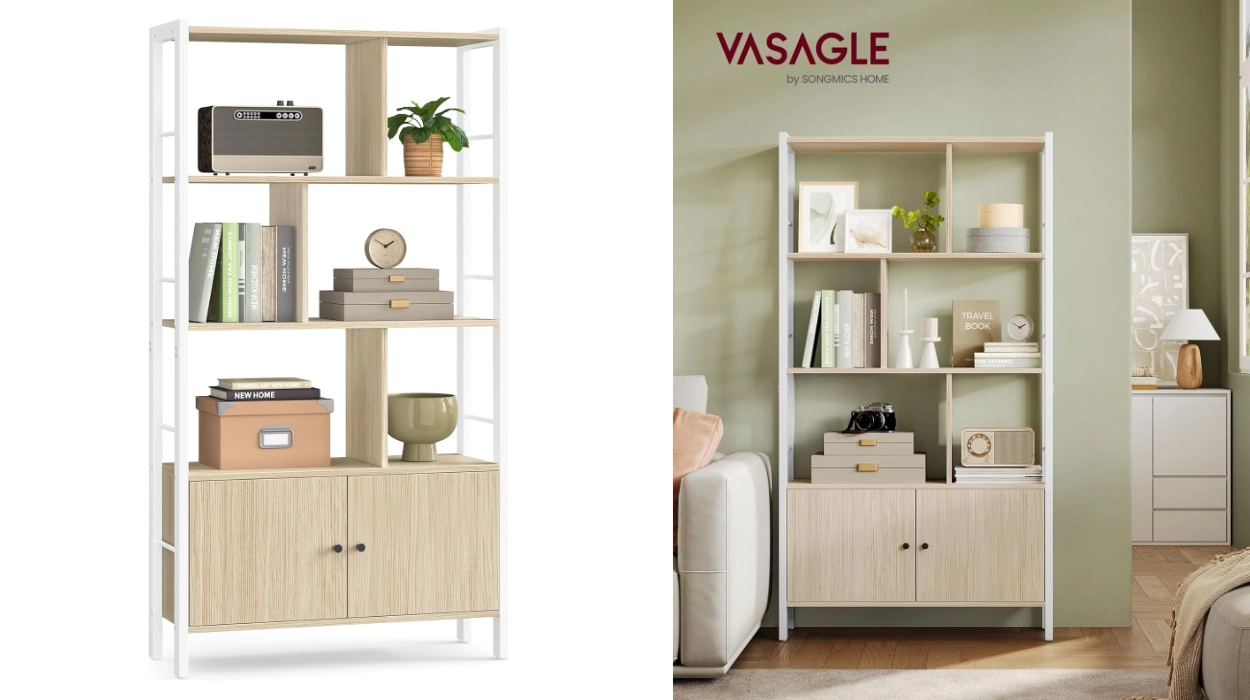 Organiza con estilo: biblioteca Vasagle 4 niveles, puertas dobles y acero duradero por sólo 60,79€ con envío gratis (-20%)