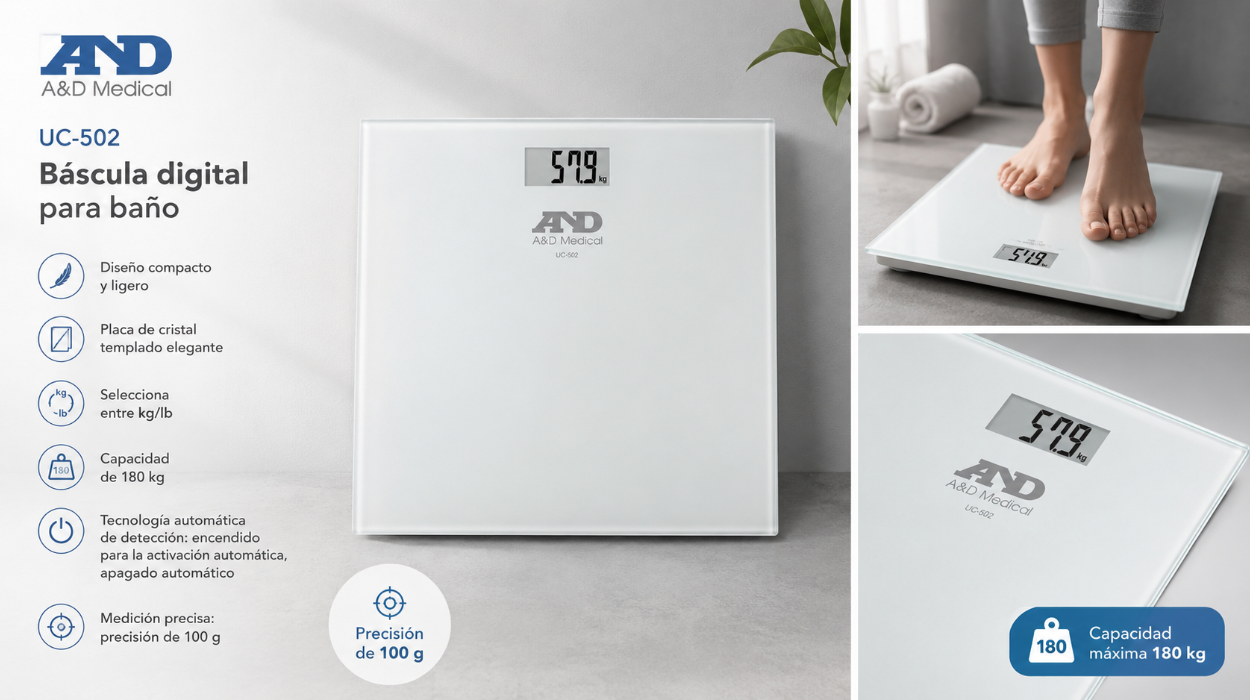 Báscula A&D Medical UC-502: diseño elegante, mide hasta 180 kg con precisión por sólo 9,57€ (-14%)