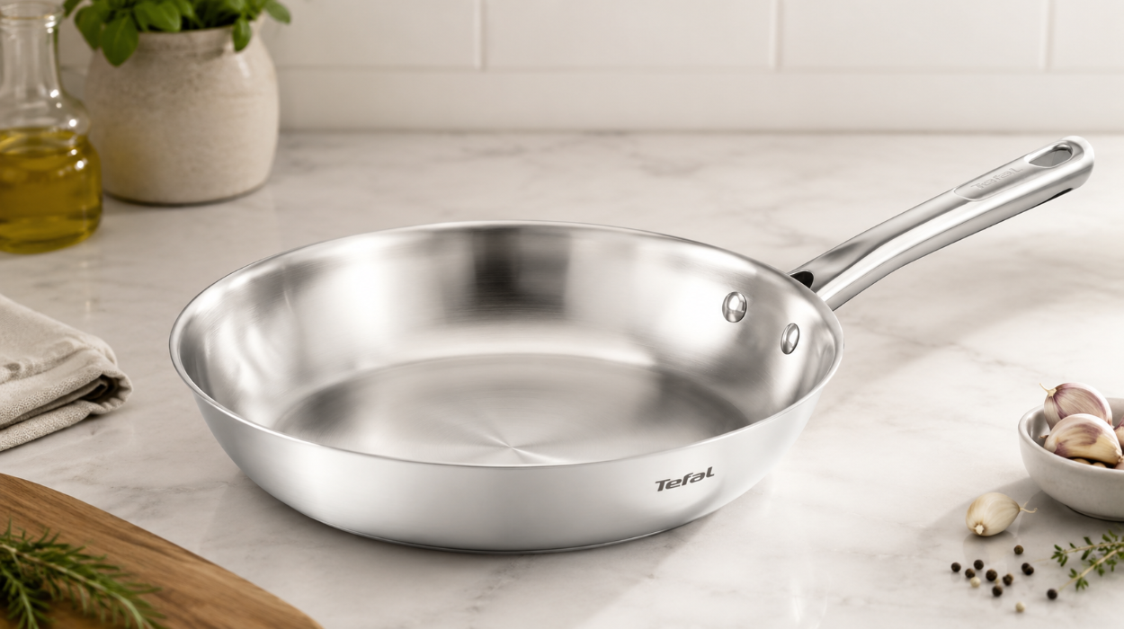 Resultados crujientes y rápidos con la sartén de acero inoxidable Tefal Duetto On de 24 cm apta para inducción por sólo 21,99€ (-37%)