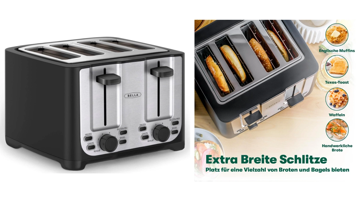 Tostadora Bella de 4 rebanadas con apagado automático y ranuras extra anchas por sólo 19,60€ (-37%)