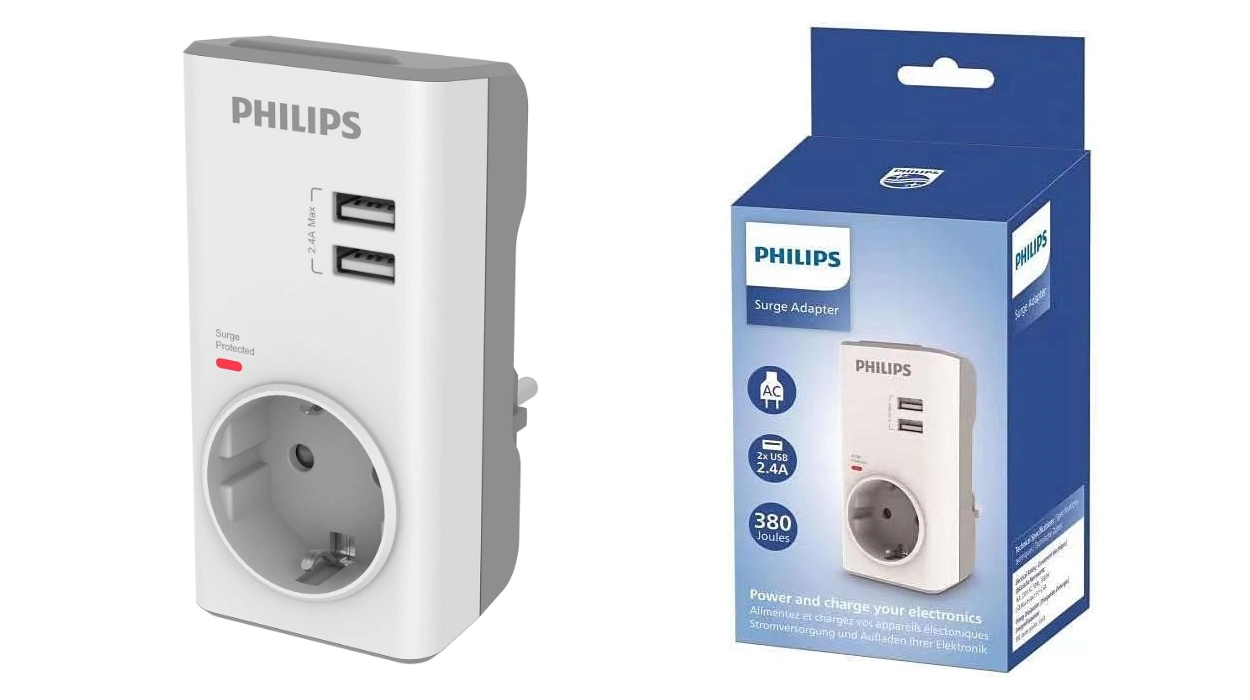 Enchufe Philips CHP4010W/10 con 2 puertos de carga USB y protección de sobrevoltaje por sólo 12,39€ (-17%)
