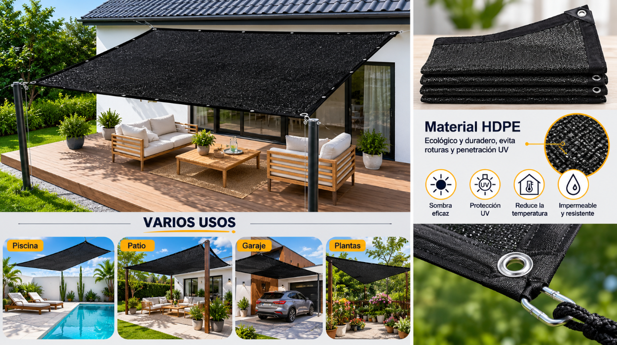 Protege tus espacios del sol con esta malla de sombra que bloquea hasta el 95% de los rayos UV en jardín, invernadero o balcón por sólo 58,65€ con envío gratis (-41%)