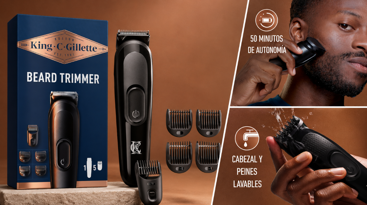 Recortadora de barba King C. Gillette 3 en 1 para hombre con 5 peines lavables y cargador por sólo 27,99€ (-30%)