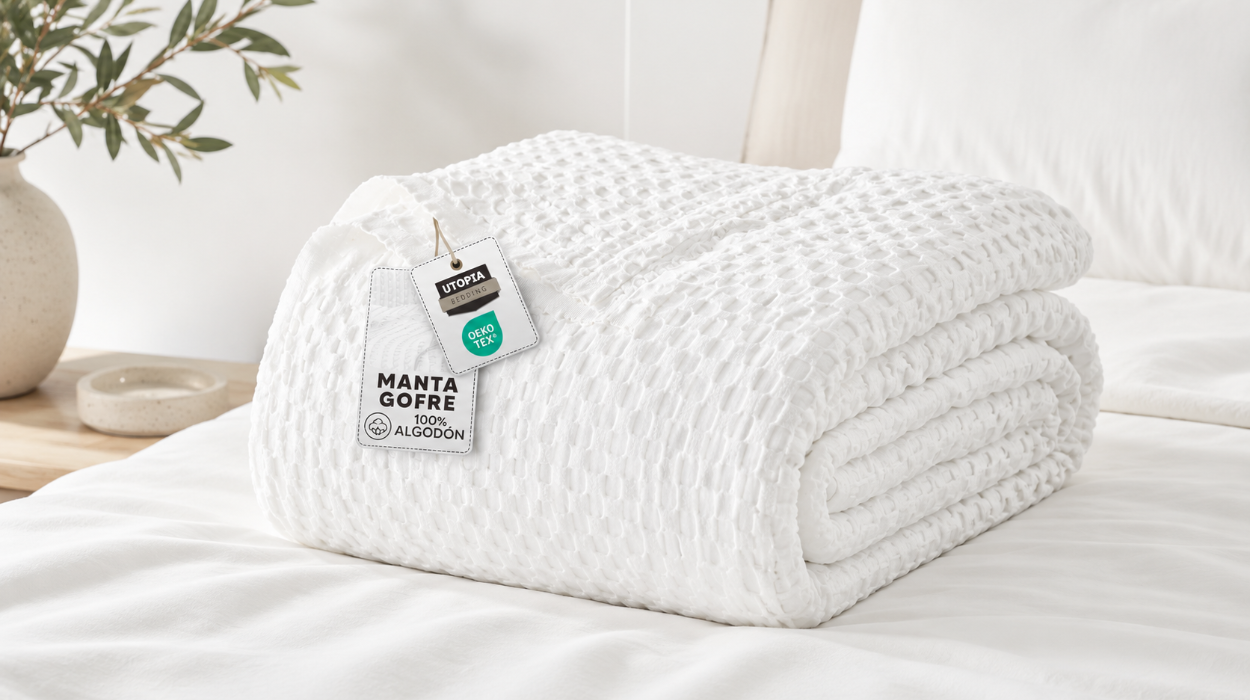 Manta tipo gofre de algodón Utopia Bedding de 228 x 228 cm, suave y ligera para todo el año por sólo 23,08€ (-14%)