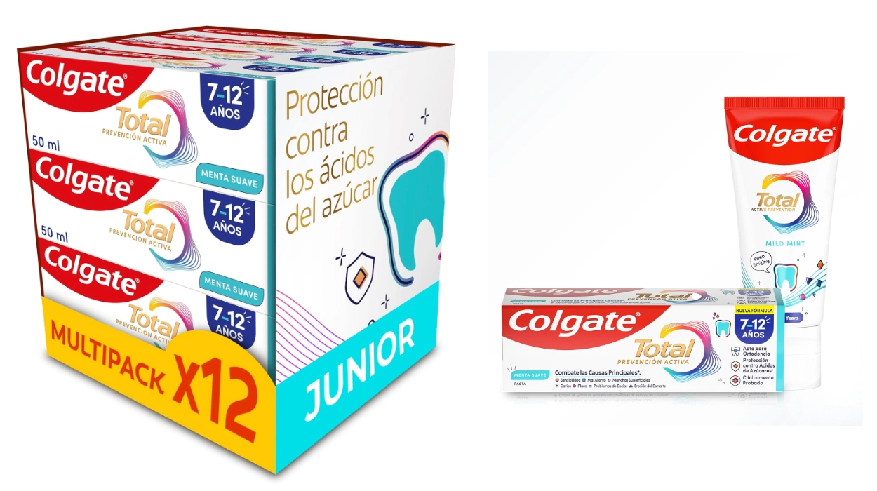 Colgate Total Junior: dentífrico infantil con protección completa, pack de 12 unidades de 50 ml por sólo 13,50€ (-50%)