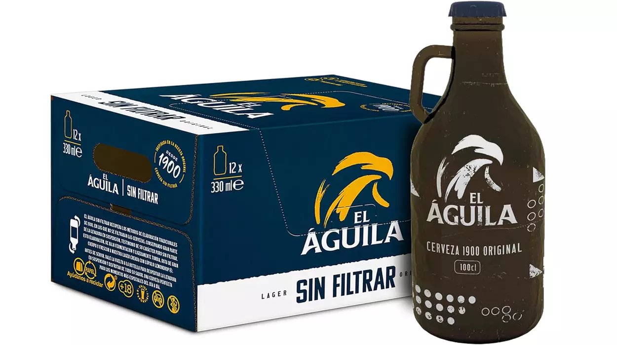 Pack x12 cervezas El Águila Sin Filtrar de 33 cl y una botella vintage de regalo por sólo 9,73€ (-11%)