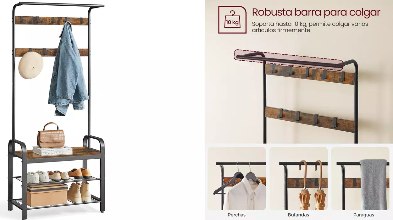 Entrada ordenada con VASAGLE: perchero zapatero 4 en 1 y banco resistente por sólo 34,49€ con envío gratis (-25%)