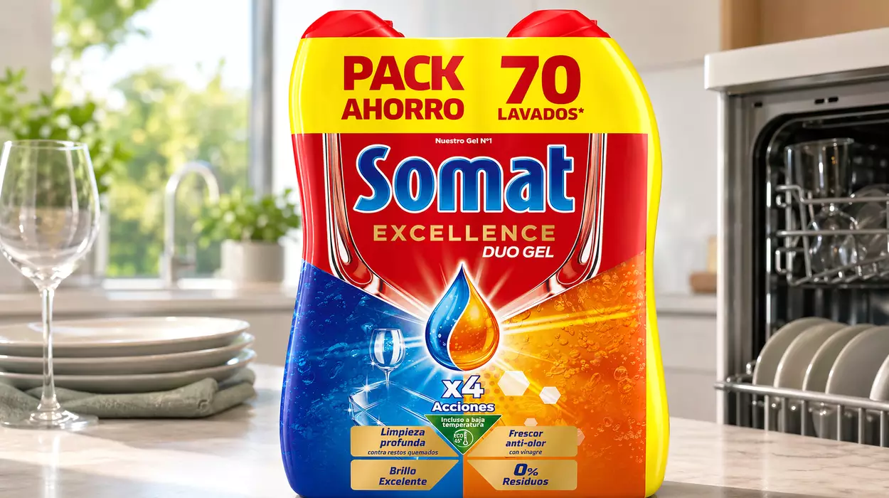 Chollo Pack x2 Gel para lavavajillas Somat Excellence Duo Gel (70 lavados) por sólo 10,39€ (-26%) ¡5,20€ cada uno!
