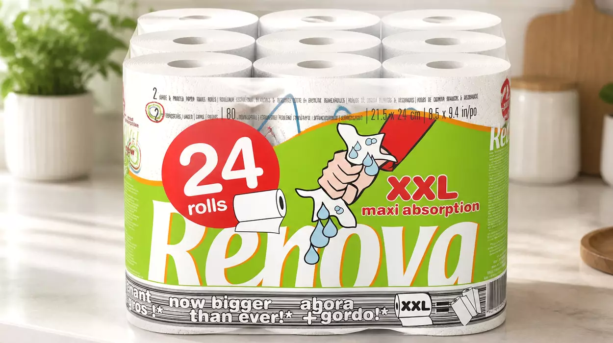 -51% de descuento en este pack XXL con 12 rollos de papel de cocina dobles Renova que absorbe y dura mucho más