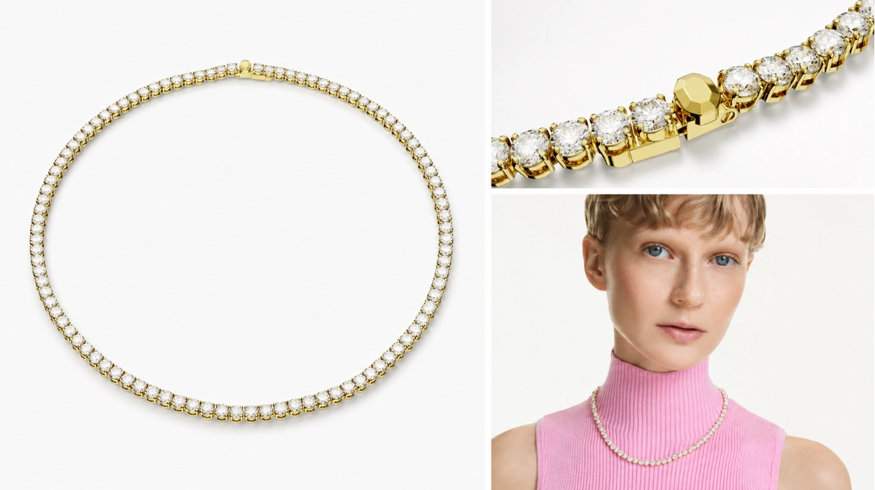 Elegancia espectacular con el collar Swarovski Matrix de cristales brillantes y baño en oro con un 37% de descuento