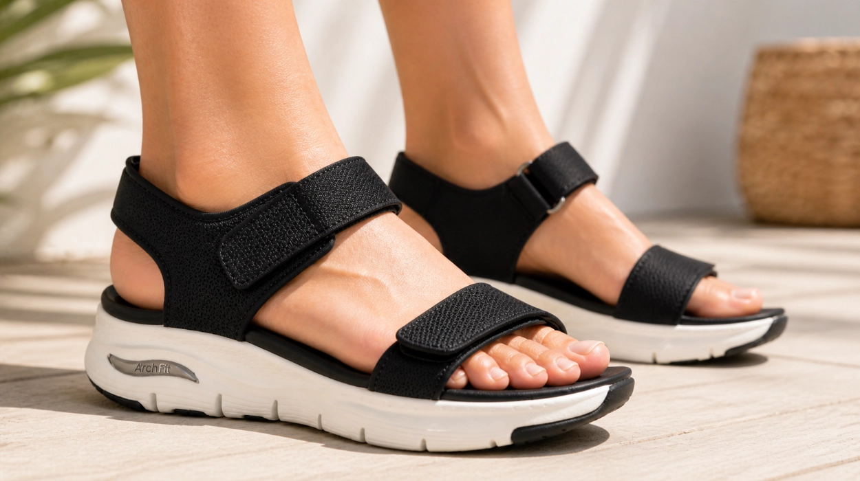 Chollo Sandalias Skechers Arch Fit Touristy para mujer por sólo 43,85€ con envío gratis (43% de descuento)