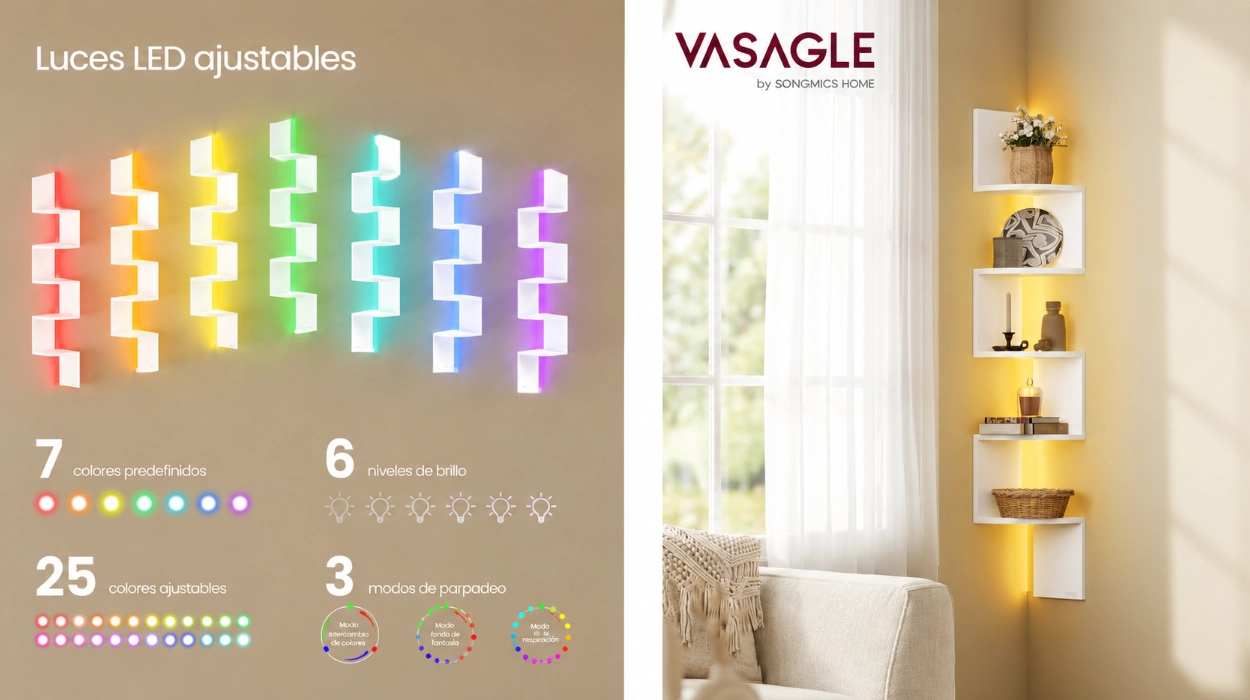 Crea ambiente con la estantería Vasagle: luces LED, 5 niveles y diseño elegante por sólo 23,99€ (20% de descuento)