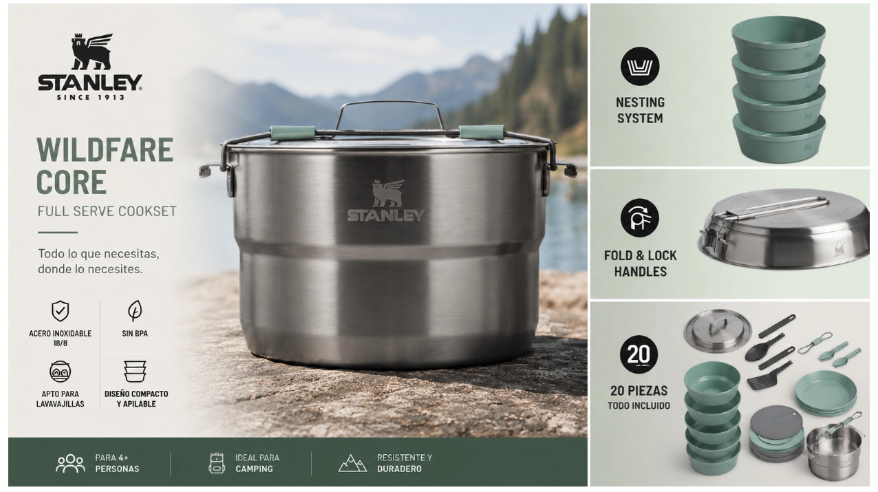 Cocina al aire libre sin complicaciones: set Stanley Wildfare de 20 piezas aptas para lavavajillas por sólo 84€ (-40%)