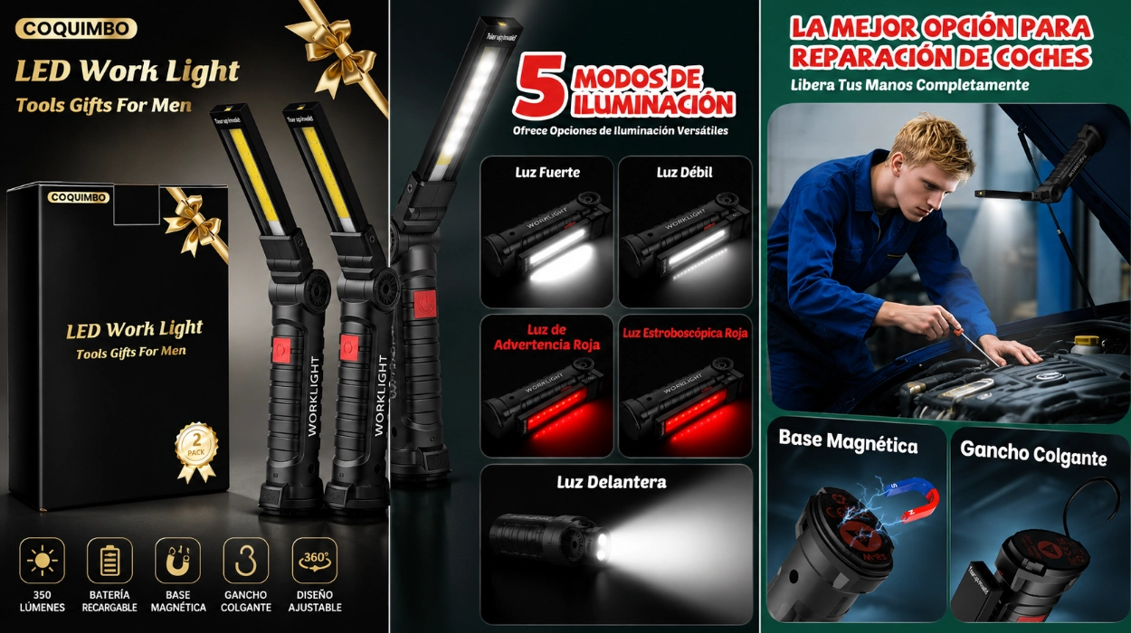 Ilumina tu espacio de trabajo con estas dos linternas de taller Coquimbo: 5 modos, base magnética y gancho por sólo 14,99€ (-42%)