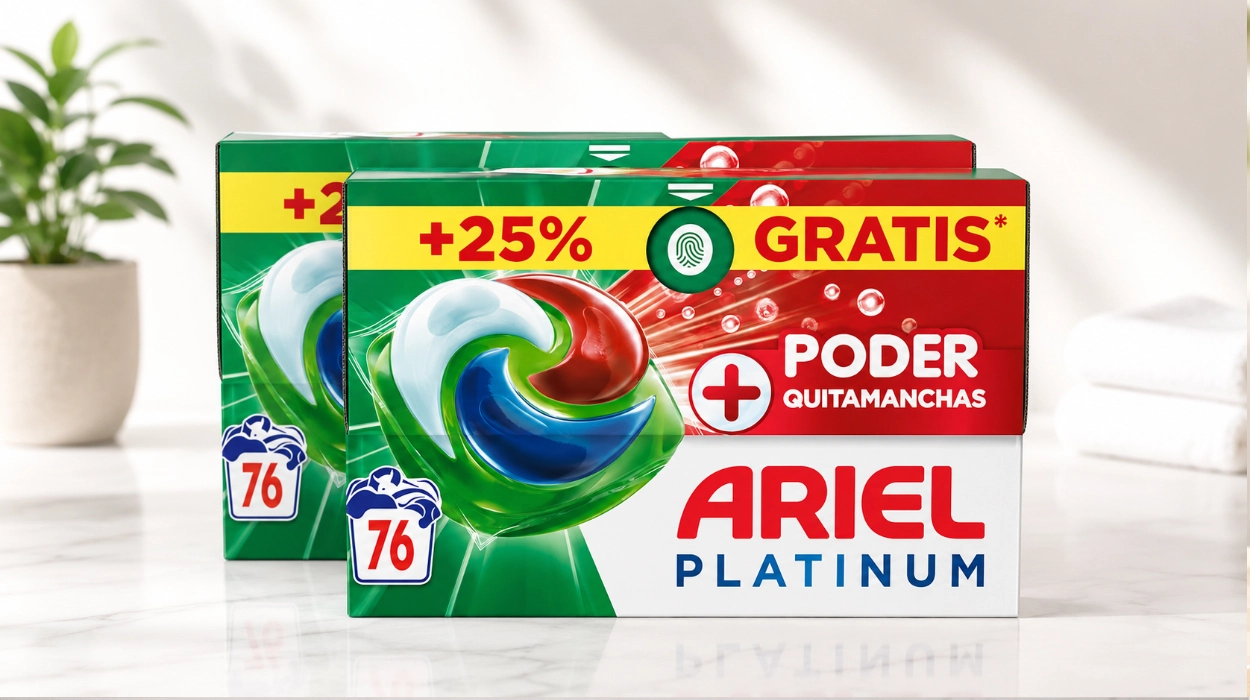 76 Ariel PODs Platinum Poder quitamanchas: eficacia en frío y frescura duradera por sólo 22,99€ (-36%) ¡0,30€ el lavado!