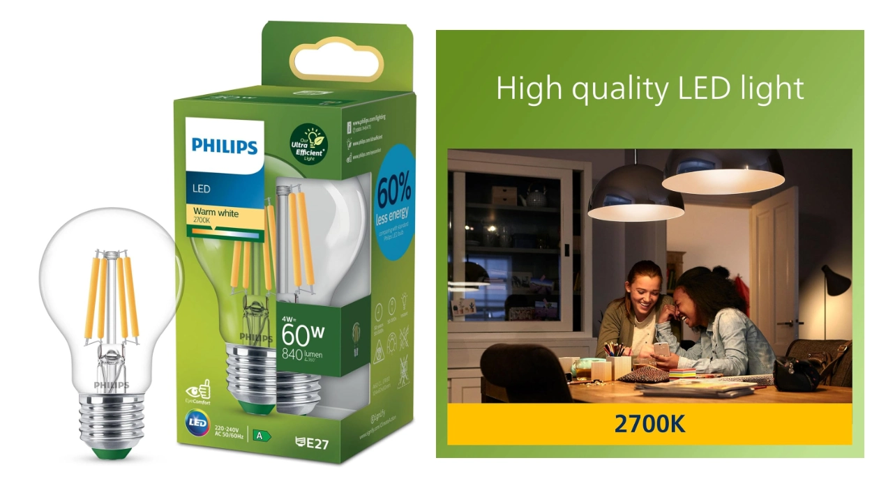 Ahorra energía con esta bombilla LED Philips E27 de 4W con luz cálida de larga duración por sólo 3,48€ (-61%)