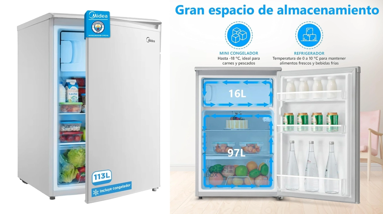 Nevera compacta Midea de 113L con congelador y bajo consumo para cualquier espacio por sólo 208,99€ con envío gratis (-13%)