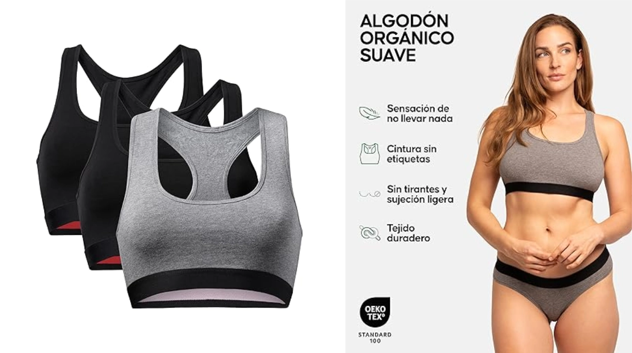 Chollo Pack x3 sujetadores deportivos Danish Endurance de algodón orgánico para mujer por sólo 26,95€ (43% de descuento)