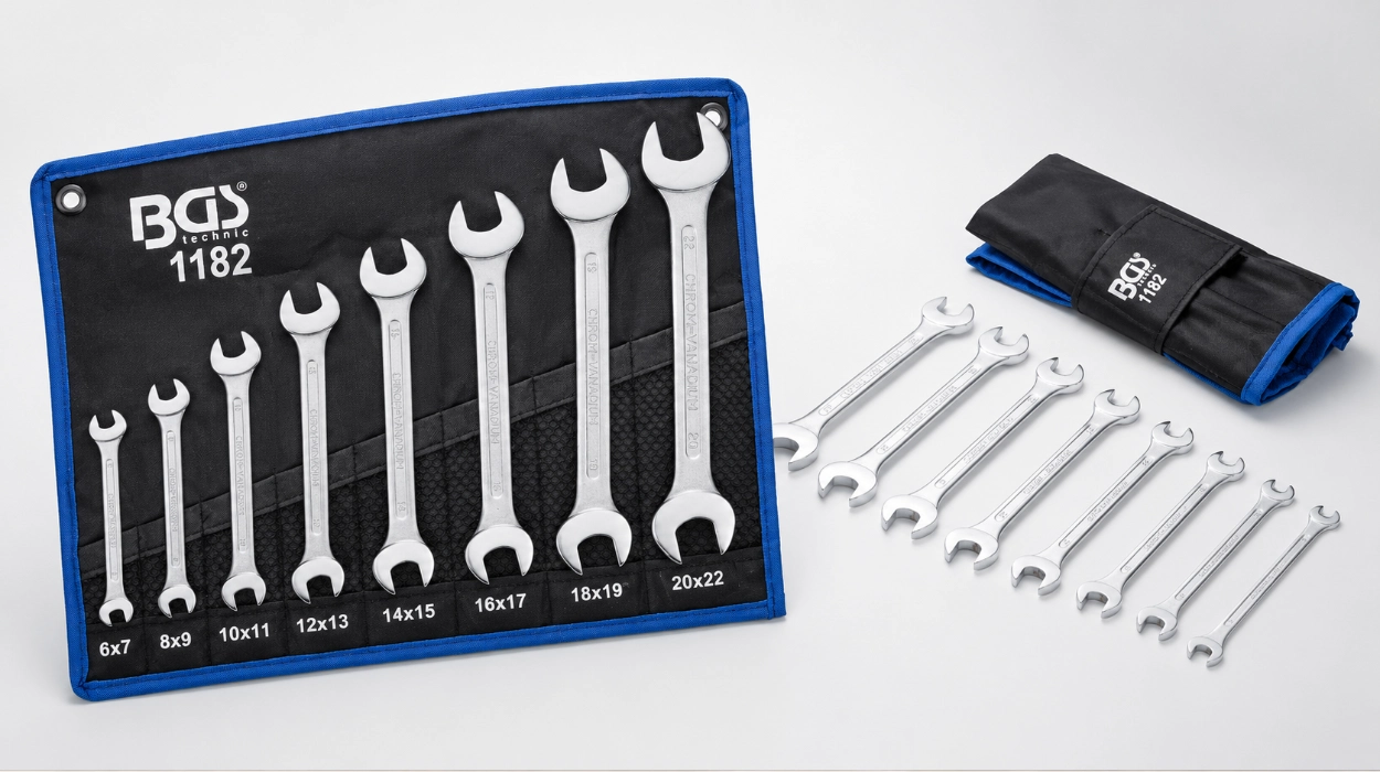 Set de 8 llaves fijas dobles BGS 1182 de acero al cromo vanadio en bolsa enrollable por sólo 13,15€ (-38%)