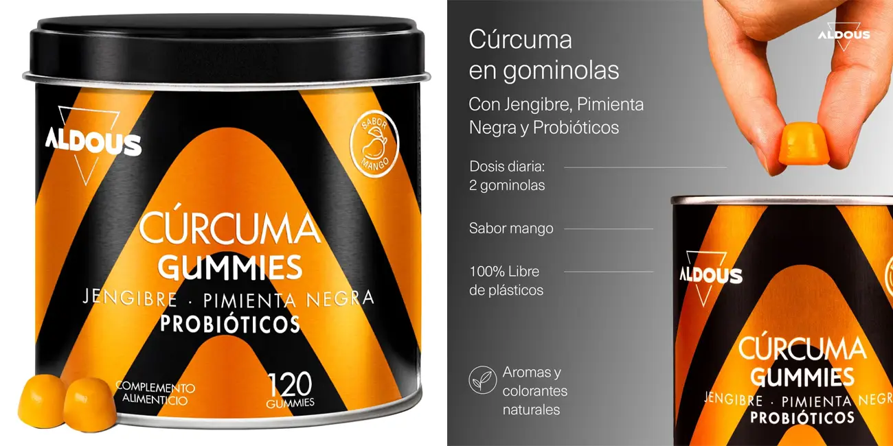 Chollo Pack 120 gominolas Aldous Bio cúrcuma con Jengibre y Pimienta Negra por sólo 18,29€ (-17%)
