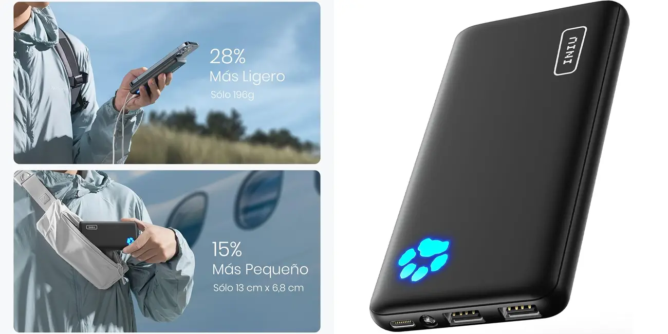 Chollo Powerbank INIU de 10.000 mAh con 3 puertos USB por sólo 10€ con descuento automático (-55%)