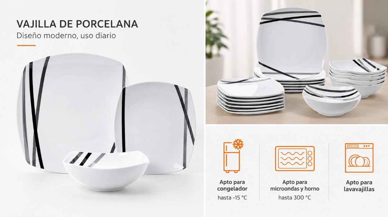 Sorprende a tus invitados con la vajilla Amazon Basics de 18 piezas, moderna y resistente por sólo 25€ (-16%)