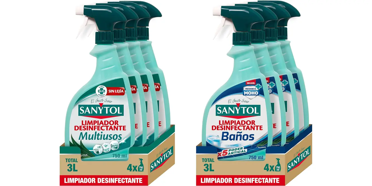 Elimina el 99,9% de gérmenes sin lejía con este completísimo pack Sanytol Baños + Multiusos por sólo 1,65€ por botella