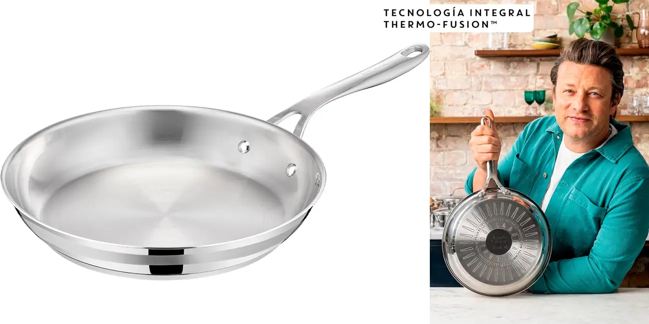 Chollo Sartén de acero inoxidable Tefal Jamie Oliver sin revestimiento de 28 cm por sólo 36,99€ con envío gratis (-26%)