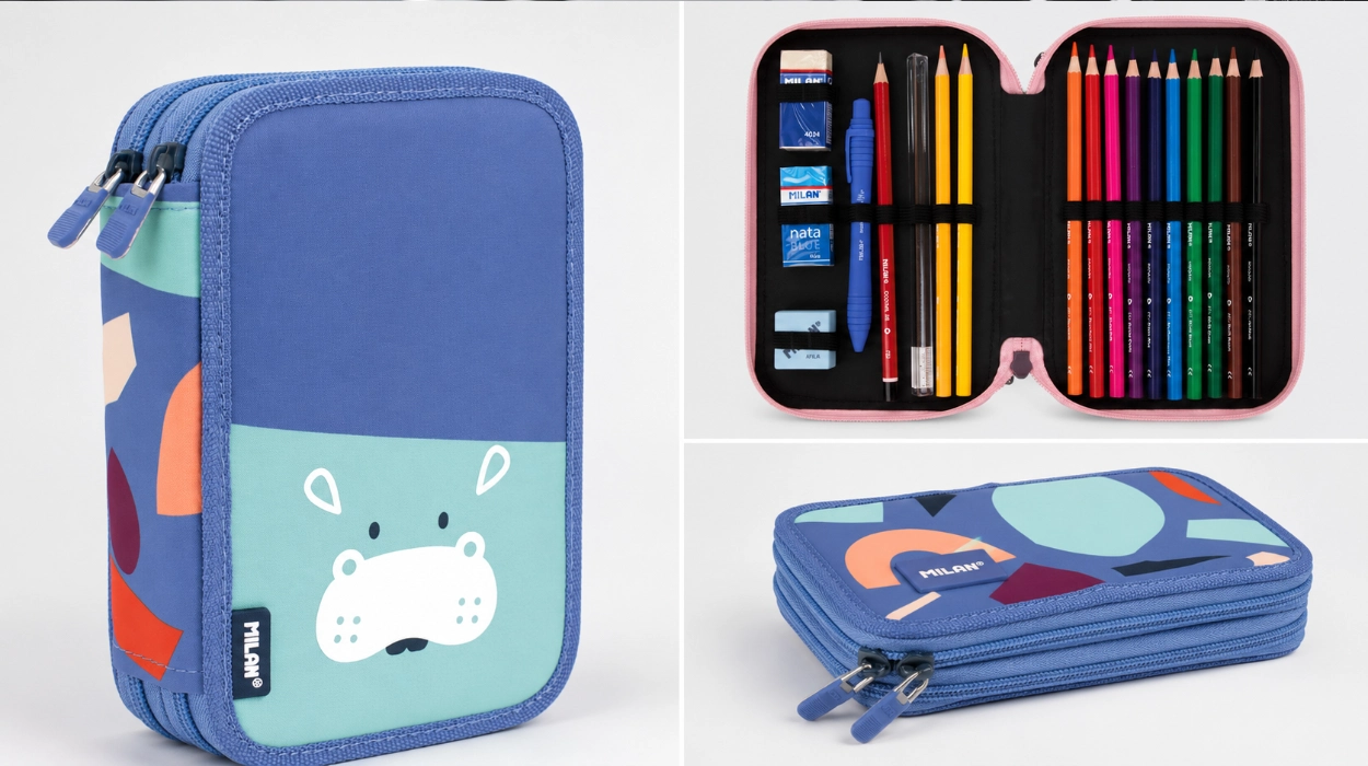 Estuche Plumier MILAN Fun Animals de 2 pisos con todo lo esencial para el cole por sólo 11€ (60% de descuento)